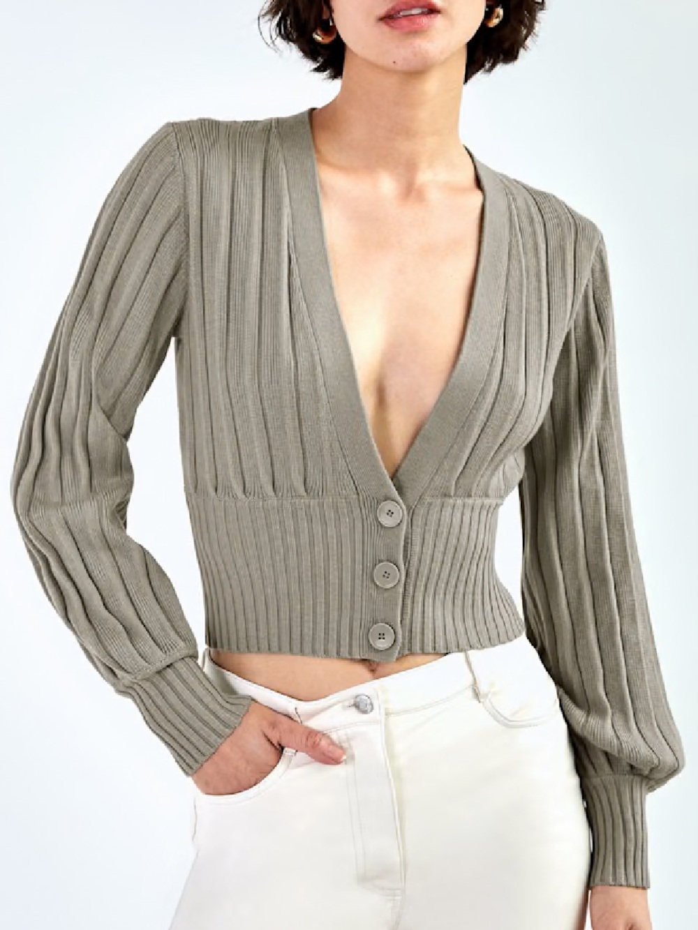 Wilfred Plunge Front Cardigan in Dusky Green. Women’s Small